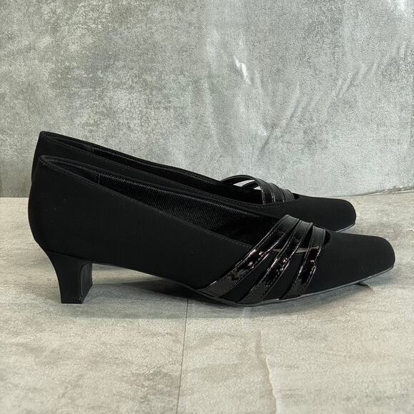 EASY STREET Women's Black Suede Entice Square-Toe Block-Heel Slip-On Pumps SZ8.5 - Picture 1 of 8